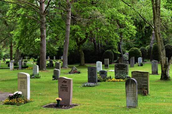 Tombstones in a graveyard, with trees, as we explore what Seventh Day Adventists believe about the end-time resurrection
