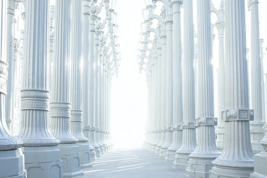 White marble columns on either sides as light shines through them and we study about the Cleansing of Heavenly Sanctuary.