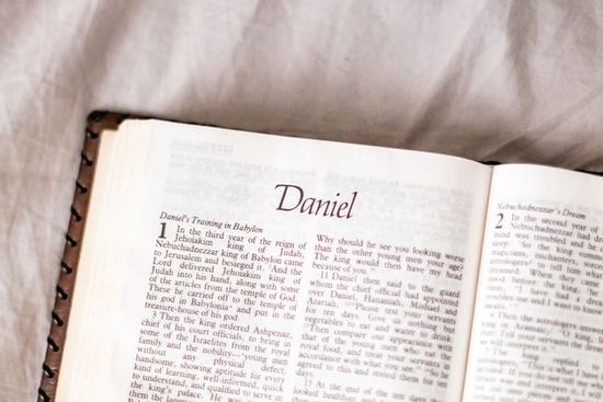 The book of Daniel in the Bible opened to study the Advent prophecies there.