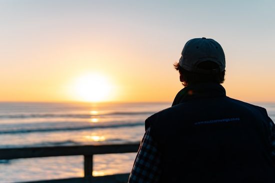 A man watching the sundown over the ocean at the beginning of Sabbath