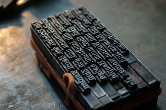 Type set for a printing press, similar to what Andrews would have used in Europe