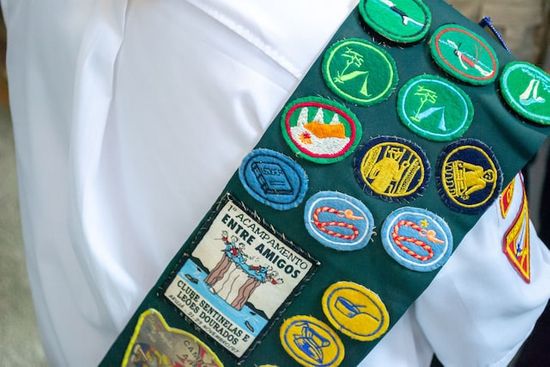 A Pathfinder sash covered in patches
