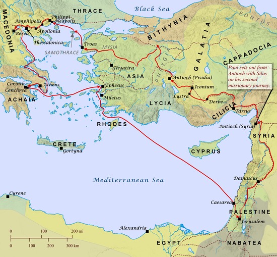 The route of Paul's second missionary journey