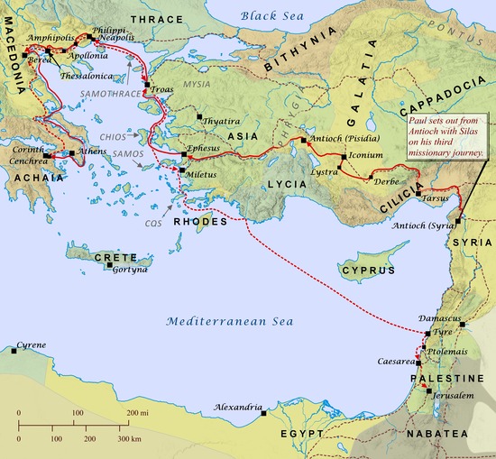 The route of Paul's third missionary journey