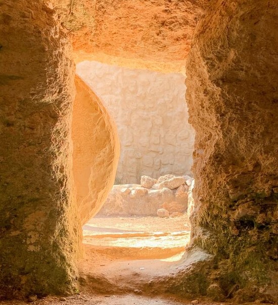 A stone rolled away from an empty tomb to signify Christ's resurrection, which Adventists celebrate on Easter