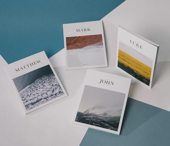 Photo cards with the names of each Gospel, Matthew, Mark, Luke, and John, which give us different snapshots of the life of Jesus