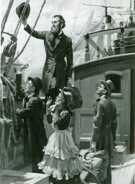 J. N. Andrews and his two children on a ship headed to Europe as missionaries