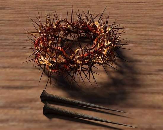 A crown of thorns and two large nails