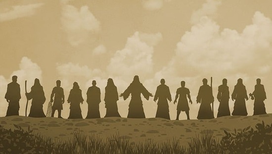  A silhouette of Jesus and his twelve disciples