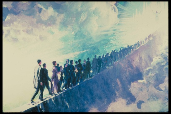 A painting of Ellen White's vision of believers walking on a narrow path to Christ.