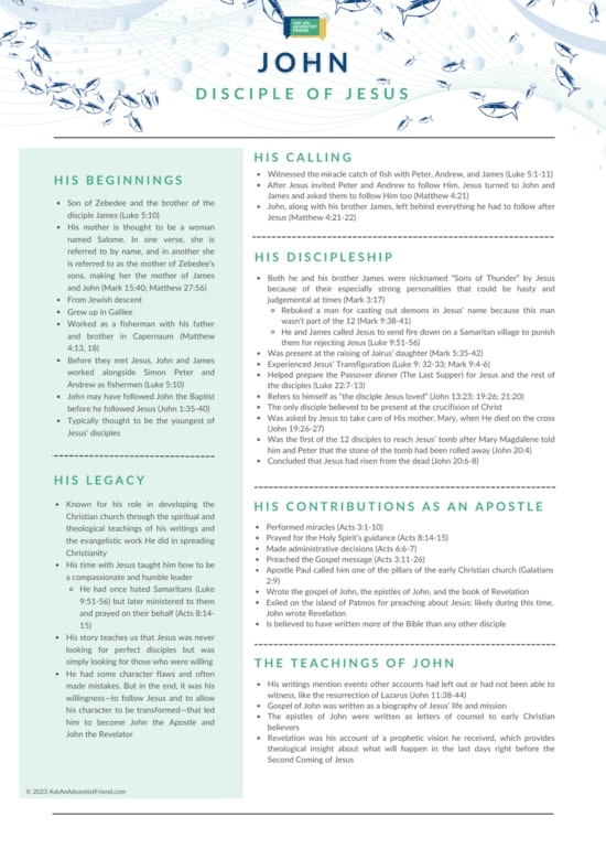 An infographic on the life and ministry of the disciple John.