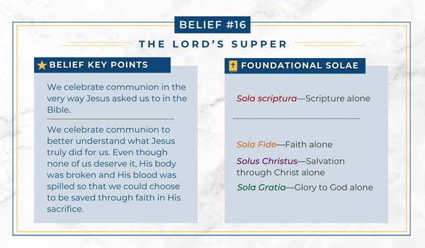 Chart explaining how the Adventist belief in the Lord's Supper relates to Protestant principles.