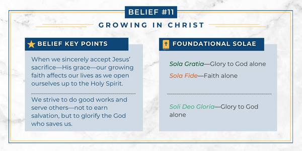 Chart explaining how the Adventist belief in growing in Christ relates to Protestant principles.