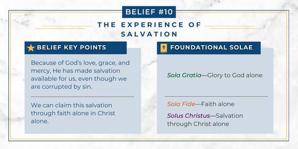 Chart explaining how the Adventist belief in the experience of salvation relates to Protestant principles.