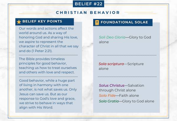 Chart explaining how the Adventist belief in Christian behavior relates to Protestant principles.